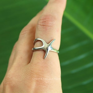 Sterling Silver Starfish Wrap Ring - 925 Sterling Silver Rings for Women -Stacking Delicate Band Statement Ocean Lover Gift Sea Fish Dainty