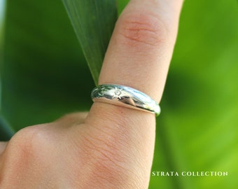 Sterling Silver Dome Star Statement Ring -Band Thin Stacking Line Dainty Ring 925 Silver Rings for Women - Astrology Star Jewel Cosmos Gift