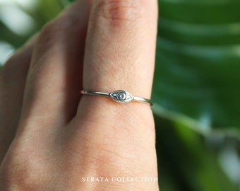 Sterling Silver Eye Ring - Thin Dainty Stacking 925 Silver Rings for Women - Small Tribal Band Evil Eye of Horus - Indie Y2K Edgy Gift Ring