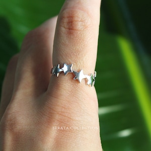 Sterling Silver Star Band Ring - Multi Astrology 925 Sterling Silver Rings for Women - Zodiac Stacking Delicate Band Statement Indie Ring
