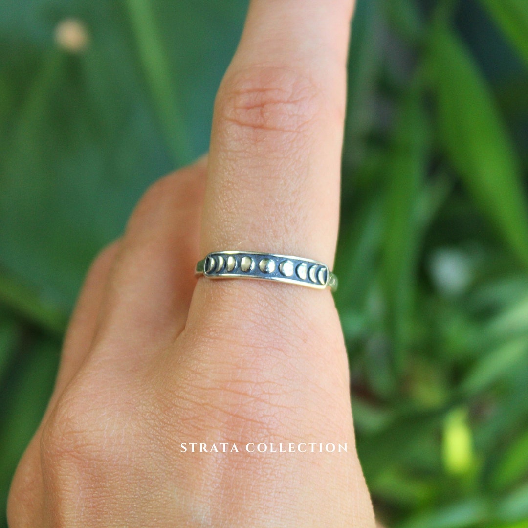 Silver Moon Rings Sterling Silver Moon Phase Band Ring - Thin Line Stacking Dainty 925 ...