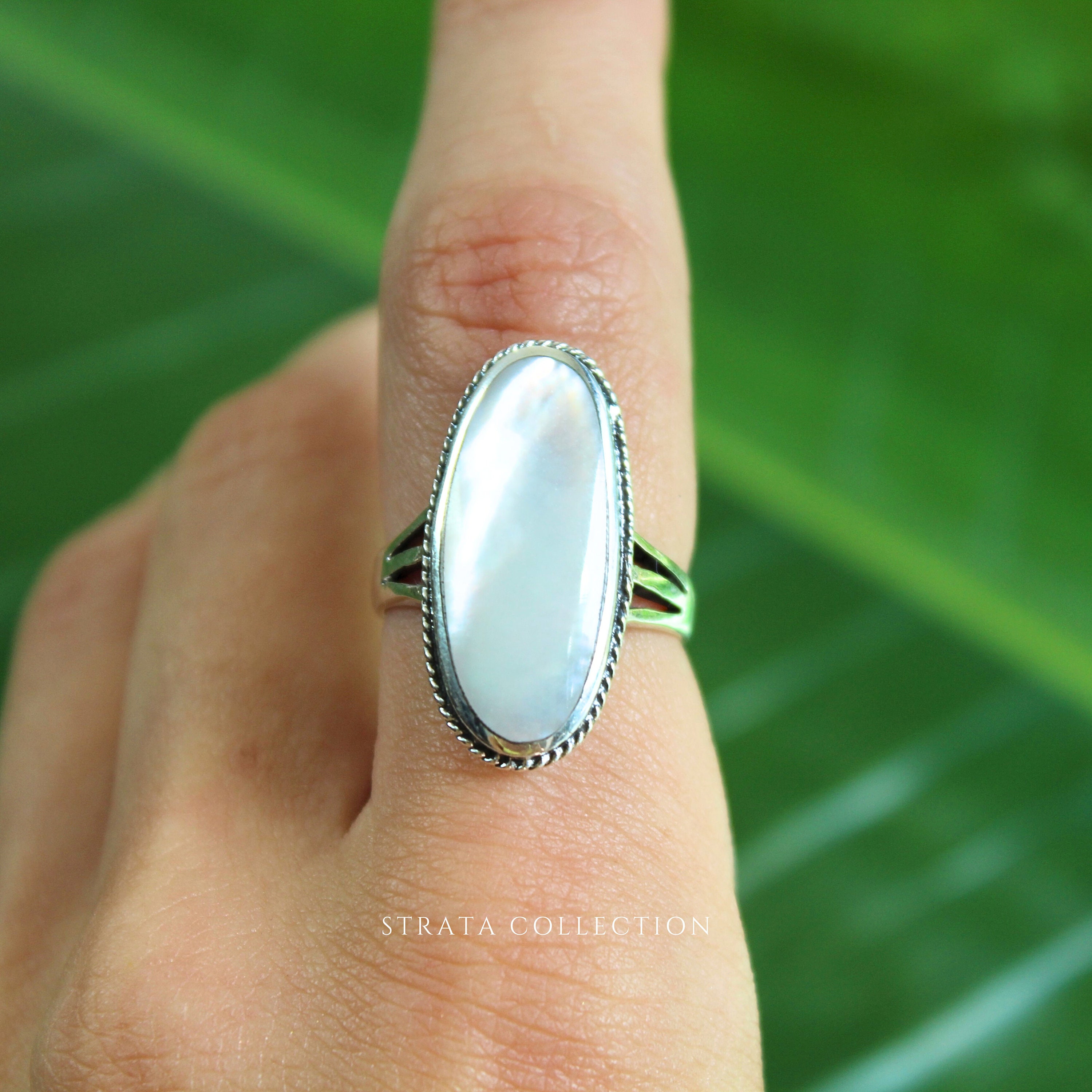 Bague Argent 925 Avec Coquillage Nacré - Taille 53 & 55 - Style Serpent, Cocktail - Occasion