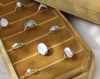 Large Ring Display Tray Velvet + Lid ( Beige - Blue - Gold - Pink) Shop Display Gift - Earring / Ring Jewellery Storage Organizer Drawer Box