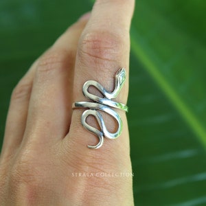 Sterling Silver Serpent Wrap Ring - 925 Silver Rings for Women - Snake Engraving Animal Band Statement Stacking Ring -Wavy Snake Gothic Edgy