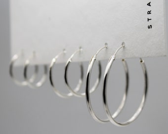 Sterling Silver Hoop Earrings - 1.5cm, 2cm, 3cm Hoop Statement Chunky Silver Earrings - Plain Delicate Hoops Earrings for Women - Gift Set