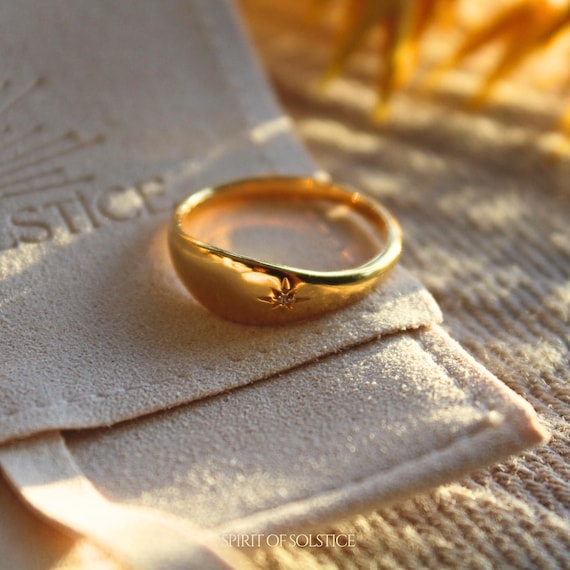 Gold Vermeil Dome Star Signet Ring Gold 925 Sterling Silver