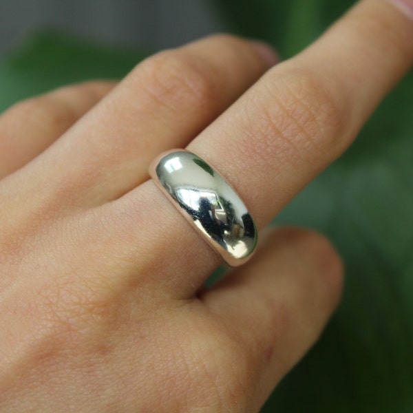 Grosse bague dôme en argent sterling - Bagues fines empilables en argent 925 pour femme - Cadeau délicat Grosse bague en argent audacieuse et grande chevalière