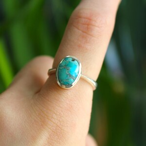 Sterling Silver Turquoise Large Oval Framed Ring - Blue Gemstone December Birthstone - 925 Sterling Silver Rings for Women Statement Gift