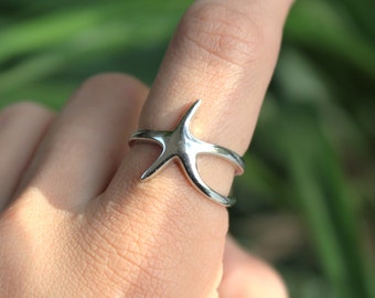 Sterling Silver Starfish Wrap Ring - 925 Sterling Silver Rings for Women -Stacking Delicate Band Statement Ocean Lover Gift Sea Fish Dainty