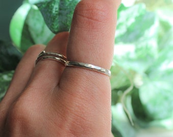 Sterling Silver Hammered Band - Textured Thin Stacking Line Dainty Ring - 925 Silver Rings for Women - Delicate Multi Band Ring