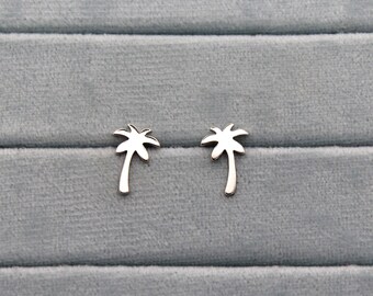 Sterling Silver Palm Cutout - 1.3cm Ocean Lover Symbol Stud Earrings Butterfly Back 925 Earrings for Women Statement Dainty Indie Boho Gift