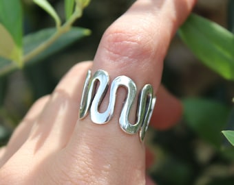 Sterling Silver Wave Fold Ring - Wavy 925 Silver Rings for Women - Squiggle Band Statement Fold Ring - Abstract Wavy Thick Band Stacking