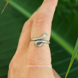 Sterling Silver Snake Ring - Serpent Stacking Dainty 925 Silver Rings for Women - Statement Wrap Twist Engraving - Indie Gothic Band Mark