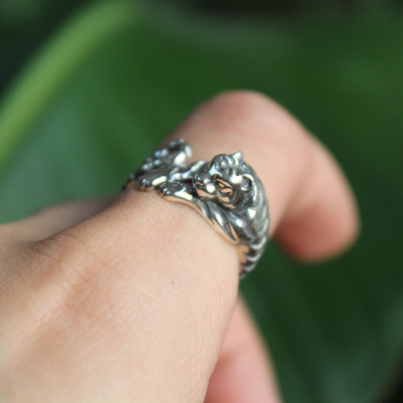 Sterling Silver Tiger Wrap Ring 925 Silver Rings for Women Edgy Boho Thin Band Statement Dainty Animal Big Cat Chunky Swirl Indie Ring image 4