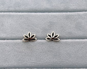 Sterling Silver Lotus Flower Studs - Cutout Symbol Stud Earrings -Butterfly Back 925 Earrings for Women -  Stacking Earrings Seconds Gift