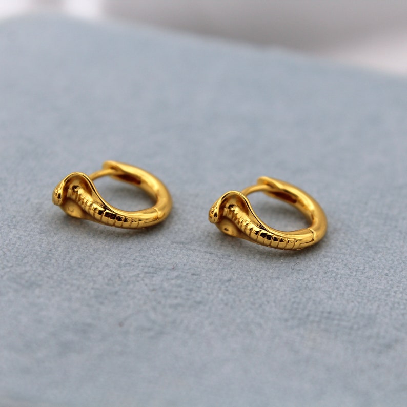 18K Gold Vermeil Mini Cobra Sleepers Hoop Gold Serpent Earrings for ...