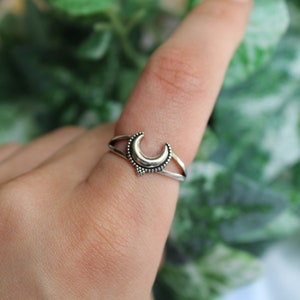Sterling Silber Halbmond Henna Muster Ring - Zierliche Statement Dünne 925 Silber Ringe für Frauen - Astrologie Midi Geschenk Stapelband