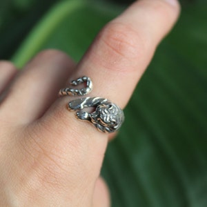 Sterling Silver Tiger Wrap Ring 925 Silver Rings for Women Edgy Boho Thin Band Statement Dainty Animal Big Cat Chunky Swirl Indie Ring image 5