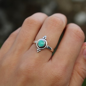 Sterling Silver Turquoise Stacking Circle Pattern Ring - Blue Gemstone December Birthstone Ring - 925 Sterling Silver Rings for Women
