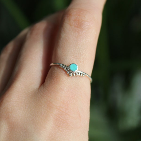 Bague en argent sterling à pois turquoise - Bague de naissance avec pierres précieuses bleues de décembre - Bagues en argent sterling 925 pour femme