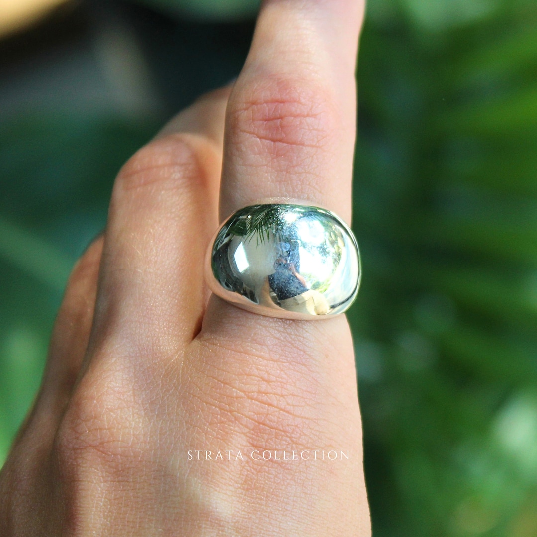 Sterling Silver Dome X-large Chunky Ring - Stacking Thin Band 925 ...
