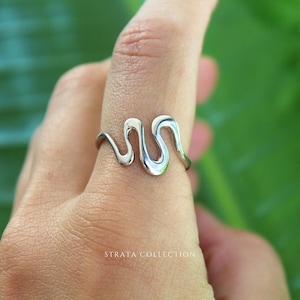 Sterling Silver Wavy Ring - Dainty Wave 925 Rings for Women - Funky Wave Abstract - Tarnish Free Gift - Plain Everyday Statement Stacking