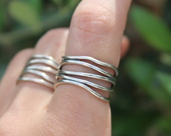 Sterling Silver Stack Ring - Chunky Band Statement Caged Wire 925 Silver Rings for Women- Bold Stacking Thick Dainty Ring Gift Set