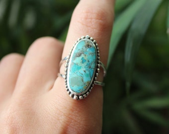 Sterling Silver Large Oval Bali Turquoise Ring - Large Blue Gemstone December Birthstone - 925 Silver Rings for Women - Natural Stone Gift