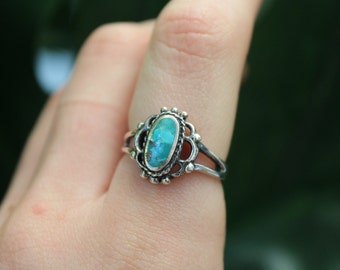 Sterling Silver Turquoise Frill Ring - Filigree 925 Silver Rings for Women - Blue Gemstone December Birthstone - Statement Dainty Band