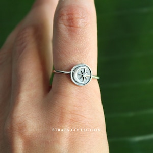 Sterling Silver Crescent Moon and Star Circle Ring - Dainty Statement Thin 925 Silver Rings for Women - Astrology Midi Gift Stacking Band