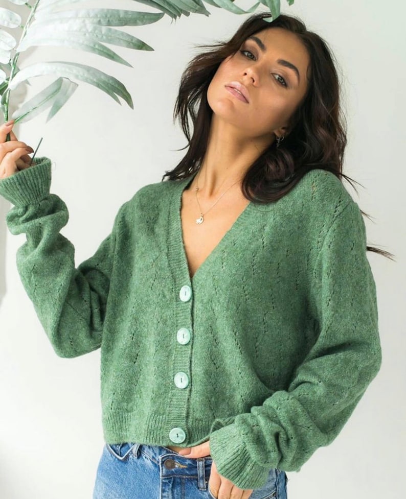 Green Wool cardigan for women Vneck Sweater cardigan for Etsy