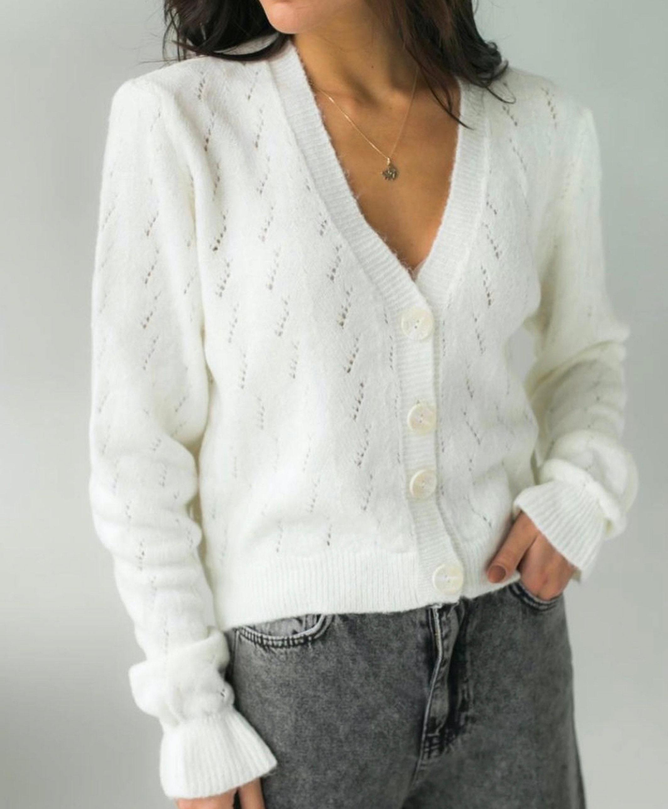 White Wool cardigan for women Vneck Sweater cardigan for Etsy