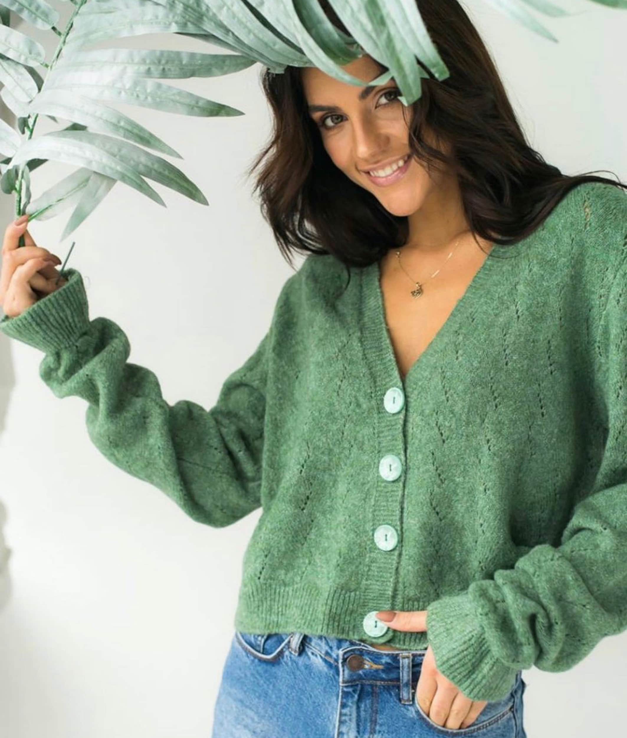 Green Wool cardigan for women Vneck Sweater cardigan for Etsy