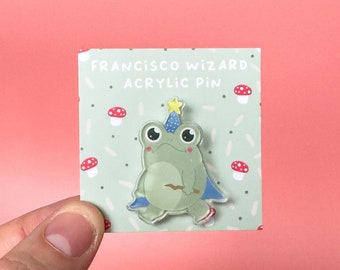 Francisco The Frog Wizard Acrylic Pin // Kawaii Art, Kawaii Frog, Cute Frogs, Frog Pin, Pins, Pin Badges, Cute Art, Cottagecore, Whimsical