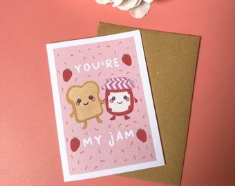You're My Jam Card // Valentines Day Card, Cute Card, Punny Card, Kawaii Art, Anniversary Card, Adorable Card, Sweet Card, Illustrated Card