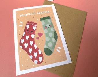 Perfect Match Card // A6, Valentines Card, Anniversary Card, Cute Card, Kawaii Art, Valentines Day Card, Couples, Valentines Day