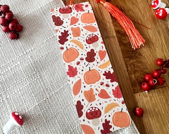 Autumn Leaves Bookmark / Digital Art, Illustration, books, reading, autumna, Halloween, plants, cottagecore, cosy, fall, pumpkin