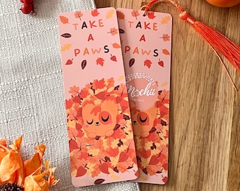 Take A Paws // Autumnal Bookmark, Autumn Bookmark, Fall Bookmark, Cat Bookmark, Autumnal Cat, Cosy Bookmark, Cozy Bookmark, Kawaii Bookmark
