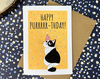 Cat Pun Birthday Card // Happy Purrthday Birthday - Cat Puns - Cat Birthday Card - Blank Inside - Illustrated Birthday Card - Cats