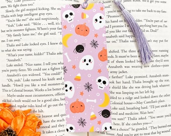 Spooky pals bookmark / illustration, digital art, halloween bookmark, skeleton, pumpkin, spider, candy corn, kawaii bookmark, kawaii art