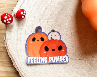 Feeling Pumped No Halloween Glossy Vinyl Sticker // Halloween Sticker, Kawaii Art, Pumpkin, Spooky, Cottagecore, Pumpkins, Pumpkin, Cute
