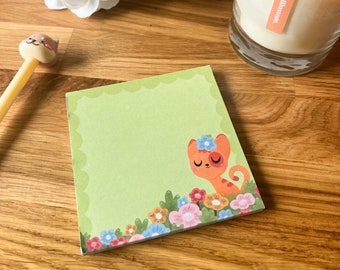 Cat Memo Pad // Tear Away memo pad, cat illustration, kawaii, cottagecore, kawaii cat, spring flowers, spring, cat, flowers, spring colours