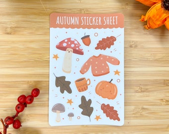 Autumn Sticker Pack // Digital Art, Stickers, Illustration, kawaii, Stationary, bullet journal, journaling, cottagecore, pumpkin, cosy, leaf