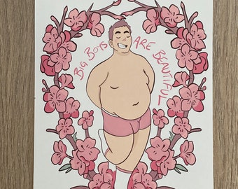 Big Boys Are Beautiful \\ Art Print A4/A5 - Hand Drawn Illustration - Body Positive - Body Positivity - Body Positive Art - LGBTQ Art