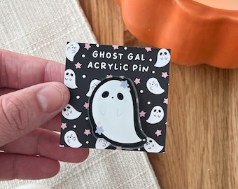Cute Ghost Acrylic Pin - Spooky Season Illustration - Halloween Lapel Pin - Fun and Adorable Ghost Brooch - Original Artwork - Spooky Season
