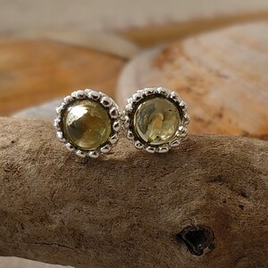 Peridot Cabochon & Silver Stud Earrings in Presentation Gift Box