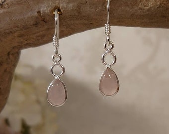 Rose Quartz Drop Earrings, Silver Drop Earrings, Pink Quartz Jewellery, Gemstone Earrings, Dangle Earrings, Gift Box