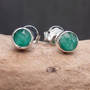 Green Emerald Stud Earrings, 925 Silver Stud Earrings, Green Jewellery, Simple Earrings, Gift Box