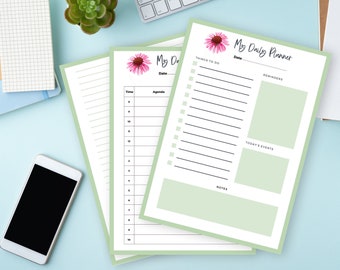 Green Daily Planner Printable, Printable A4 Daily Planner, Agenda Daily Pages, Printable Stationary, Daily To-Do List