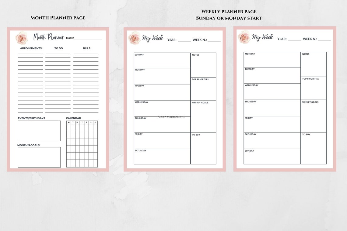 Printable Floral Undated Planner Bundle, Printable A4 Year Planner ...